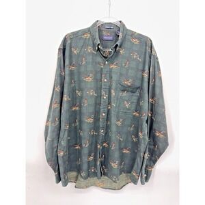 Vintage Gant Chelsea Twill Mens Button Down Green Bird Shirt Size L Retro Unique